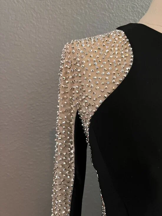 XSCAPES GEORGIA BLACK & NUDE MESH BEADED ILLUSION MAXI DRESS FORMAL GOWN NWOT 4 - Picture 4 of 16